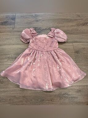 Rare Editions Shimmer Pink Puff-Sleeve Party Dress